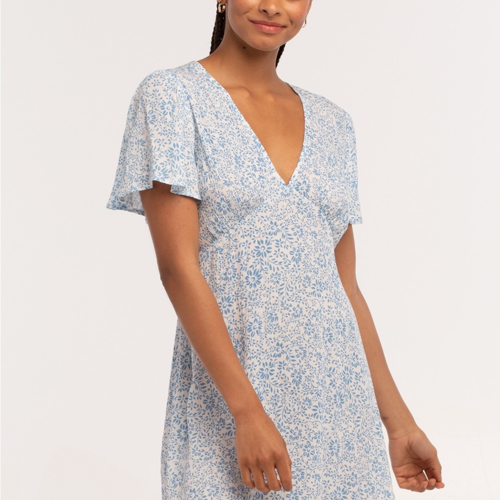Blue Floral V-Neck Dress